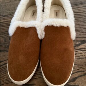 Brown Suede Slip-On Shoes with White Fleece Lining